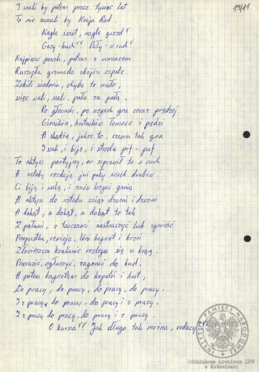 Wiersze, pieśni i modlitwy internowanych odnalezione w aktach Alfreda Cofalika, pracownika KWK „Szczygłowice, organizatora NSZZ „S” i KPN w tej kopalni, internowanego w Zabrzu-Zaborzu, Strzelcach Opolskich i Uhercach (AIPN Ka 043/1008).