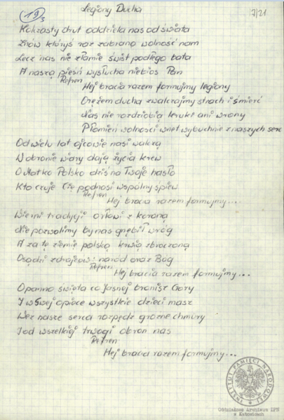 Wiersze i pieśni internowanych odnalezione w aktach Józefa Bujoczka, pracownika KWK „Julian”, internowanego w Zabrzu-Zaborzu i Uhercach (AIPN Ka 043/985, t. 2).