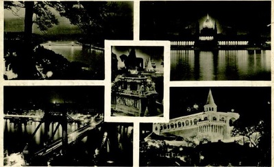 Nocny widok na Budapeszt, 1940 r. Kartka przysłana do Kochłowic przez polskiego żołnierza, który zbiegł z obozu internowania na Węgrzech (kartka wydana w Budapeszcie, prawdopodobnie przez firmę Barasits; IPN Ka 454/107, t. 1)