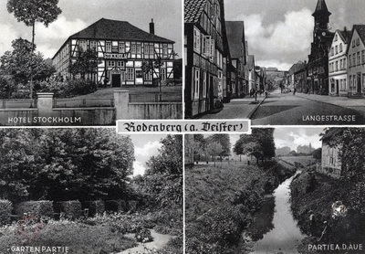 Rodenberg w Dolnej Saksonii. Rewers zawiera reklamę hotelu Stockholm (duży ogródek kawowy, kręgielnia, centralne ogrzewanie), 1943 r. (wydawnictwo graficzne F. W. Lukow, Hannover; IPN Ka 06/435)