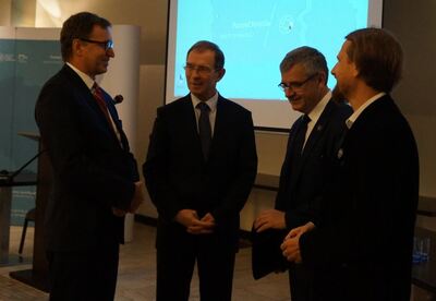 Od lewej: dr Jarosław Szarek, prezes IPN, dr hab. Zygmunt Frankiewicz, prezydent Miasta Gliwice, dr Andrzej Sznajder, dyrektor OIPN Katowice, Grzegorz Krawczyk, dyrektor Muzeum w Gliwicach.