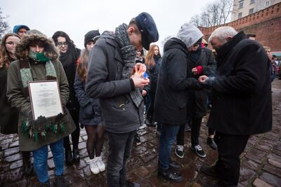 Odsłonięcie tablicy upamiętniającej ofiary operacji polskiej NKWD – Kraków, 8 stycznia 2018. Fot. Sławomir Kasper #31