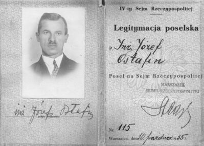 Legitymacja poselska Józefa Ostafina