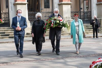 Uroczystość upamiętniająca martyrologię Polaków, więźniów niemieckich obozów koncentracyjnych Ravensbrück, Sachsenhausen i Dachau – Kraków, 30 kwietnia 2020. (fot. Agnieszka Masłowska IPN)