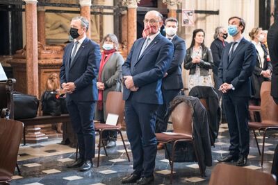 Uroczystość upamiętniająca martyrologię Polaków, więźniów niemieckich obozów koncentracyjnych Ravensbrück, Sachsenhausen i Dachau – Kraków, 30 kwietnia 2020. (fot. Agnieszka Masłowska IPN)