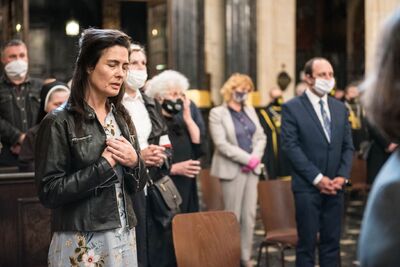 Uroczystość upamiętniająca martyrologię Polaków, więźniów niemieckich obozów koncentracyjnych Ravensbrück, Sachsenhausen i Dachau – Kraków, 30 kwietnia 2020. (fot. Agnieszka Masłowska IPN)