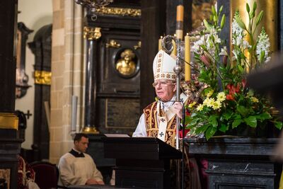 Uroczystość upamiętniająca martyrologię Polaków, więźniów niemieckich obozów koncentracyjnych Ravensbrück, Sachsenhausen i Dachau – Kraków, 30 kwietnia 2020. (fot. Agnieszka Masłowska IPN)