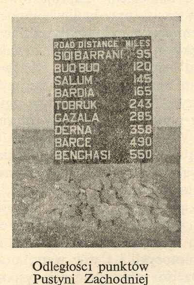 Drogowskaz ustawiony na przedmieściach Marsa Matruh (1940) (J. Bielatowicz, 3. batalion, Londyn 1949). Fot. ze zbiorów R. Dyrcza