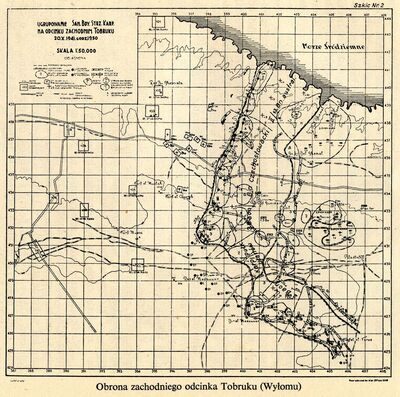 Rozmieszczenie SBSK na zachodnim odcinku obrony Tobruku (J. Bielatowicz, 3. batalion, Londyn 1947). Fot. ze zbiorów R. Dyrcza