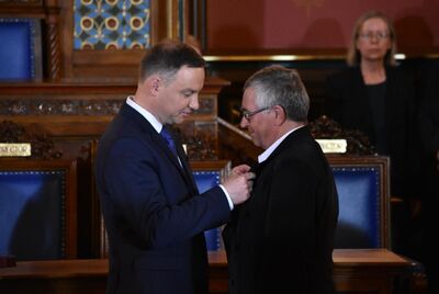 Uroczystość wręczenia odznaczeń członkom SKS przez prezydenta Andrzeja Dudę. Uniwersytet Jagielloński, 13 maja 2017. Fot. Andrzej Kalinowski