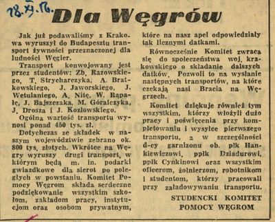 Wycinek prasowy o konwoju z Krakowa