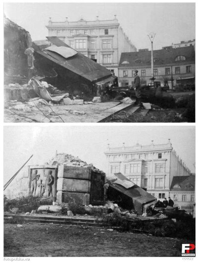 Zburzony pomnik Tadeusza Kościuszki na Placu Wolności w Łodzi, listopad 1939 r., fot. Fotopolska
