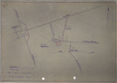 Plan sytuacyjny miejsca uroczystości milenijnych w Tumie wraz z trasą przejazdu biskupów, b.d. (AIPN Łd, pf 10/810, k. 71)