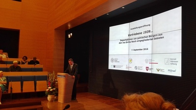 Otwarcie wystawy „Vertriebene 1939... &amp;quot; w siedzibie Fundacji Konrada Adenauera w Berlinie, 7 września 2016 roku. Powitanie - prof. Andrzej Przyłębski, ambasador RP w Niemczech