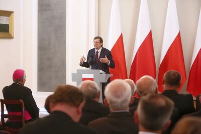 Wystąpienie prof. Jana Żaryna. Uroczystość upamiętniająca ks. abp. Antoniego Baraniaka – Warszawa, Belweder, 6 października 2017. Fot. Sławomir Kasper (IPN)