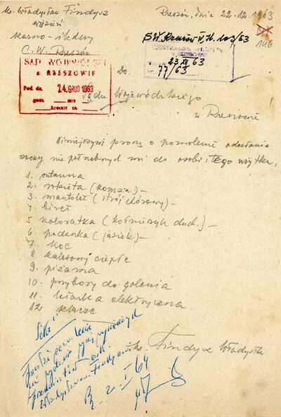 Wyrok Sądu Wojewódzkiego w Rzeszowie skazujący ks. Władysława Findysza na 2,5 roku więzienia IPN-Rz-34/39, k. 122