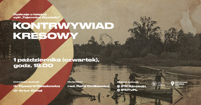 Grafika zapraszająca na promocję książki „Kontrwywiad Kresowy”
Grafika w kolorze brązowym, motywem przewodnim jest zdjęcie na którym widać trzech żołnierzy Korpusu Ochrony Pogranicza, którzy stoją na łódce. 
Z łódki patrolują granicę polsko-sowiecką w okresie międzywojennym.