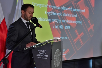 Uroczystość wręczenia Krzyży Wolności i Solidarności działaczom opozycji antykomunistycznej, Szczecin, 2021 (fot. Marcin Manowski/IPN Oddział w Szczecinie)
