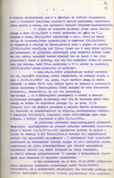 Analiza materiałów w Sprawie Operacyjnego Sprawdzenia kryptonim „TIR”. (IPN Sz 0068/498, k. 17)