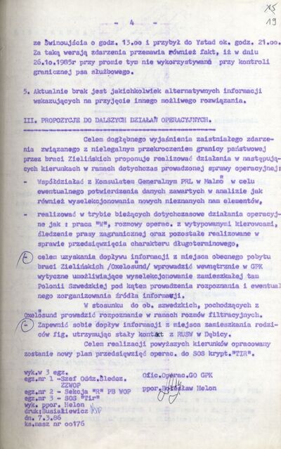 Analiza materiałów w Sprawie Operacyjnego Sprawdzenia kryptonim „TIR”. (IPN Sz 0068/498, k. 19)