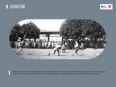 Grafika przedstawia zawody sportowe, w których udział brali żołnierze Armii Polskiej we Francji, oraz tekst, poświęcony kwestiom szkolenia i integracji ochotników.